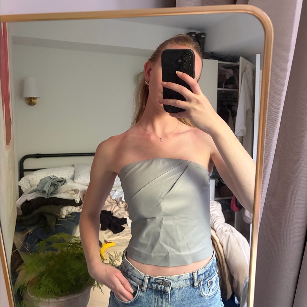 IRO Strapless Grey Leather Tube Top